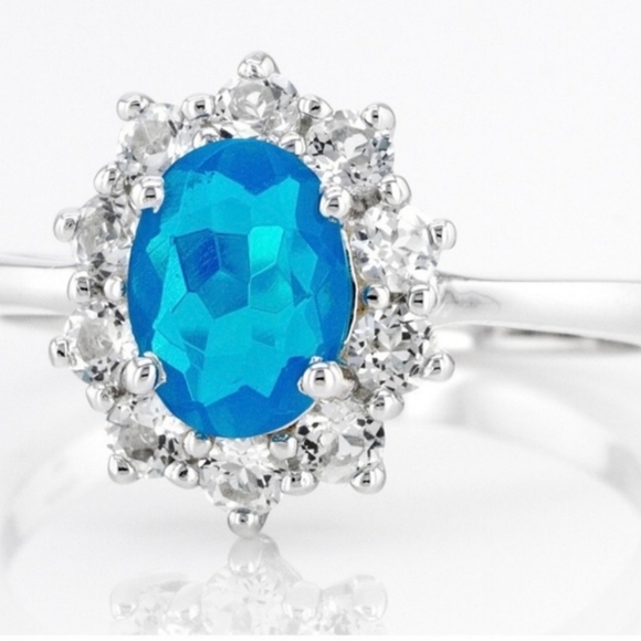 Genuine Paraiba Blue Opal Sterling Silver Ring Sz 7.5! - Picture 3 of 5